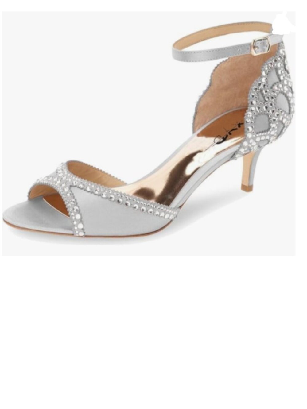 XYD Grey Peep Toe D'Orsay Kitten Heel Rhinestone Ankle Strap Sandals